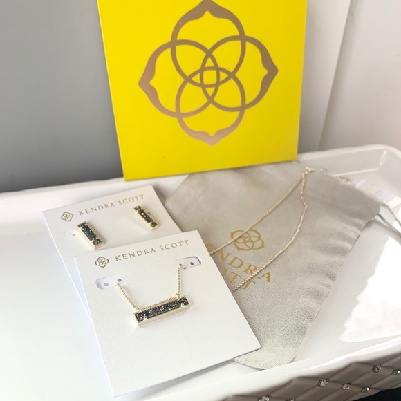 NWT Kendra Scott 14k gold drusy pendant & earrings - Picture 2 of 6